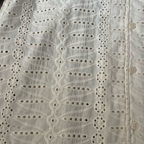 Jason Wu Cream Eyelet Button-Down Shirt Size Medium - Picture 3 of 8